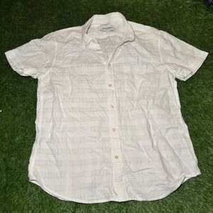 Corridor New York Mens White Dobby Cotton Short Sleeve Button Down Shirt Size M